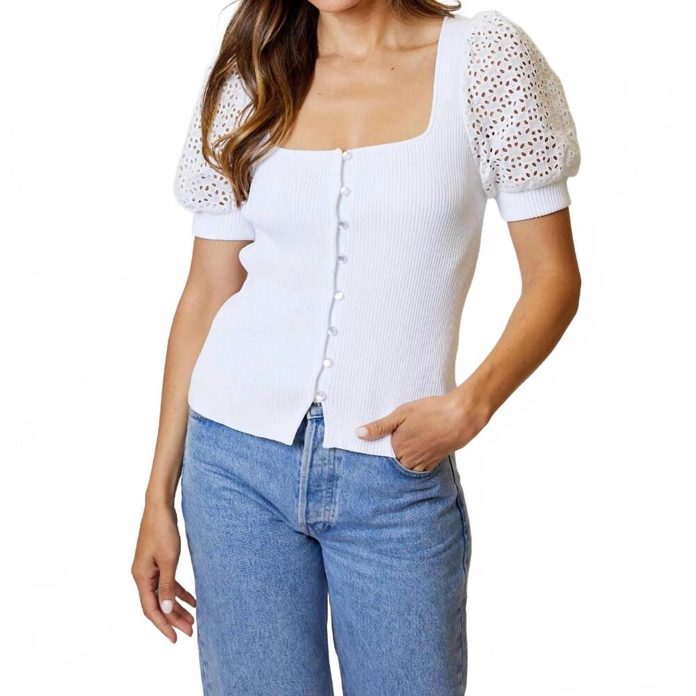 NEW DESIGN HISTORY short sleeved mix media knit top in white